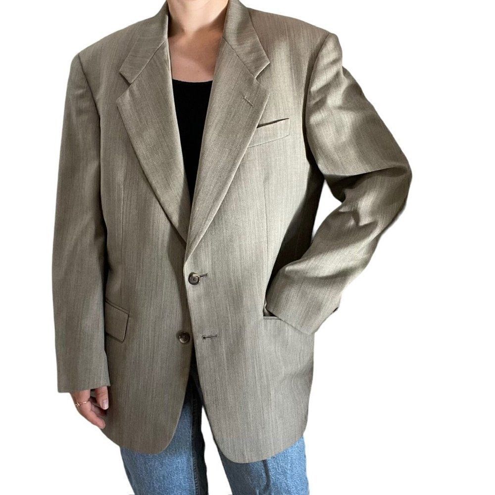 Vintage Mens Givenchy Brown Tan Oversized Sport Coat Blazer Single Breasted L - Picture 5 of 10